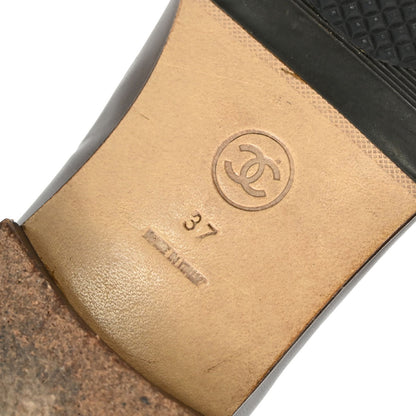 Chanel * CC Turnlock Brown Leather Loafers Shoes #37