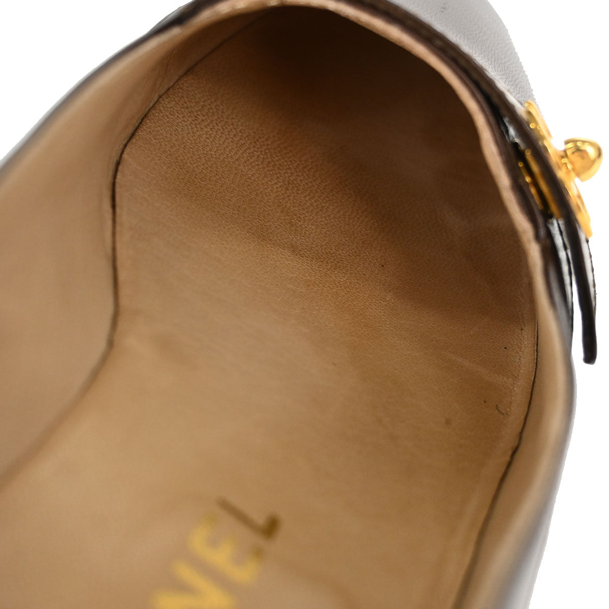 Chanel * CC Turnlock Brown Leather Loafers Shoes #37