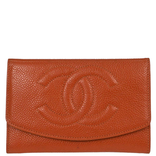 Chanel 1997-1999 Orange Caviar Skin Coin Purse Wallet