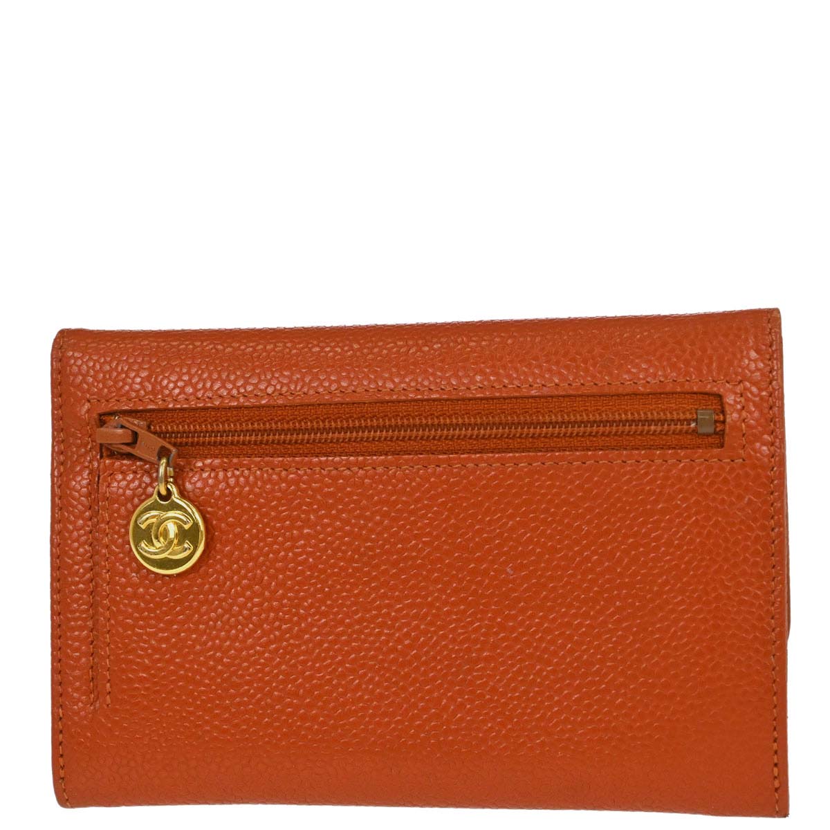 Chanel 1997-1999 Orange Caviar Skin Coin Purse Wallet
