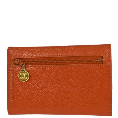 Chanel 1997-1999 Orange Caviar Skin Coin Purse Wallet