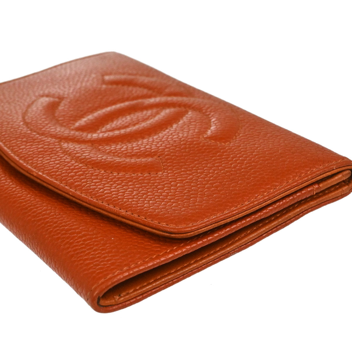 Chanel 1997-1999 Orange Caviar Skin Coin Purse Wallet