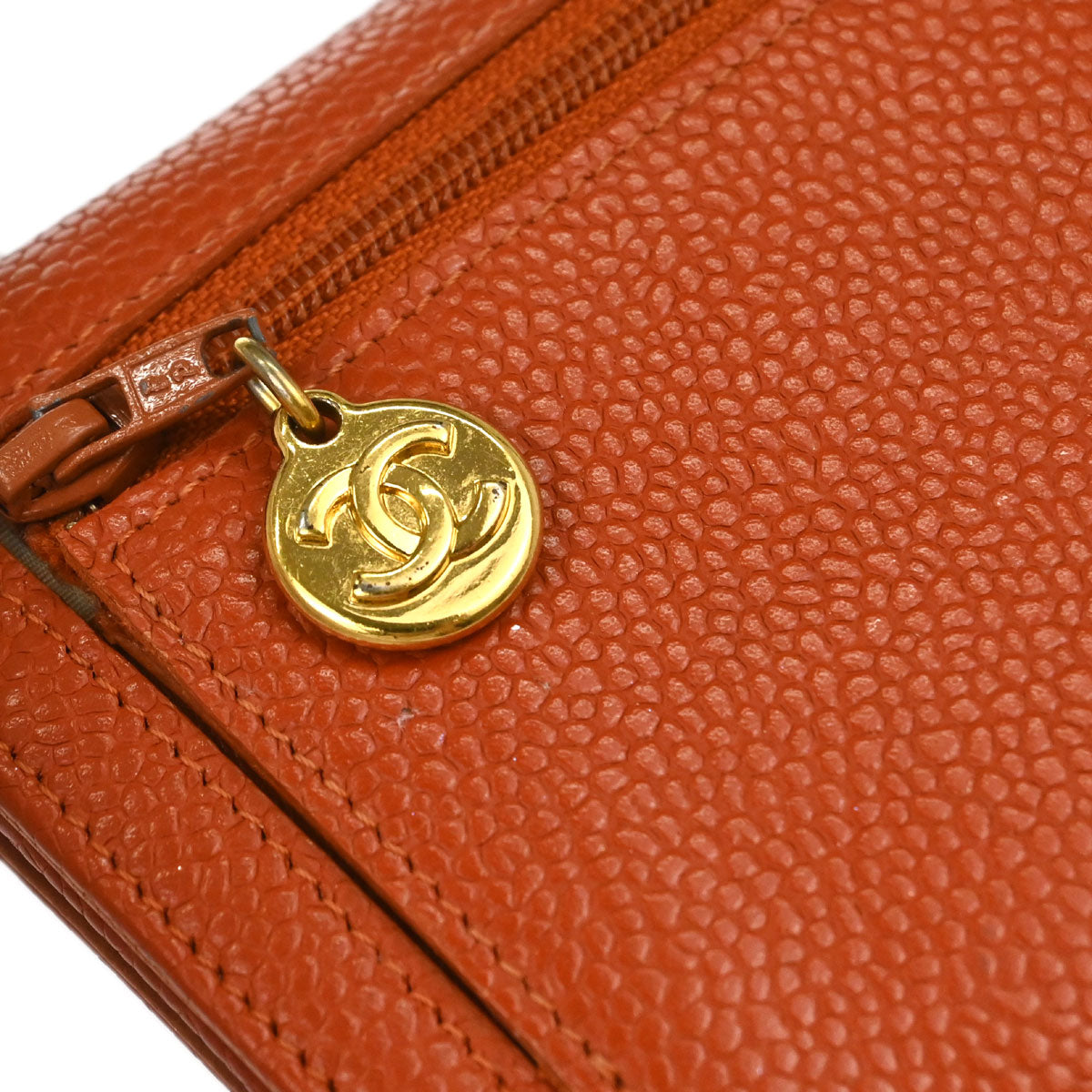 Chanel 1997-1999 Orange Caviar Skin Coin Purse Wallet