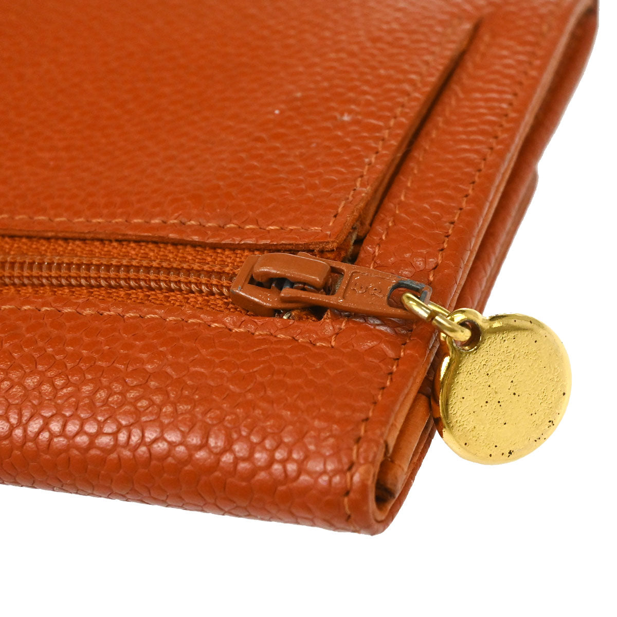 Chanel 1997-1999 Orange Caviar Skin Coin Purse Wallet