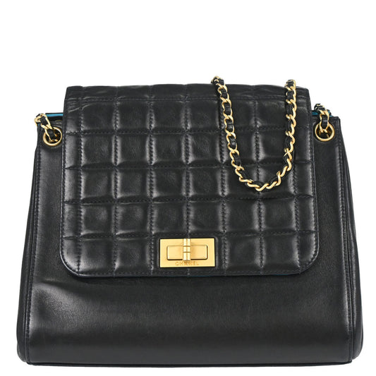 Chanel 2000-2002 Black Lambskin Choco Bar Mademoiselle Lock Accordion Flap Bag