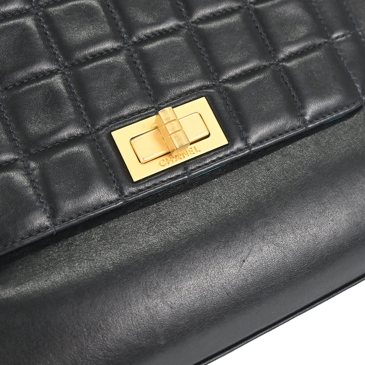 Chanel 2000-2002 Black Lambskin Choco Bar Mademoiselle Lock Accordion Flap Bag