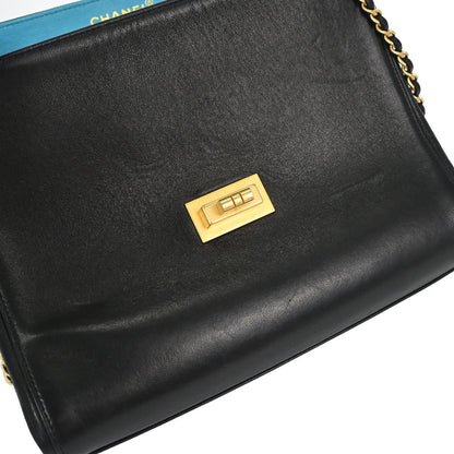 Chanel 2000-2002 Black Lambskin Choco Bar Mademoiselle Lock Accordion Flap Bag