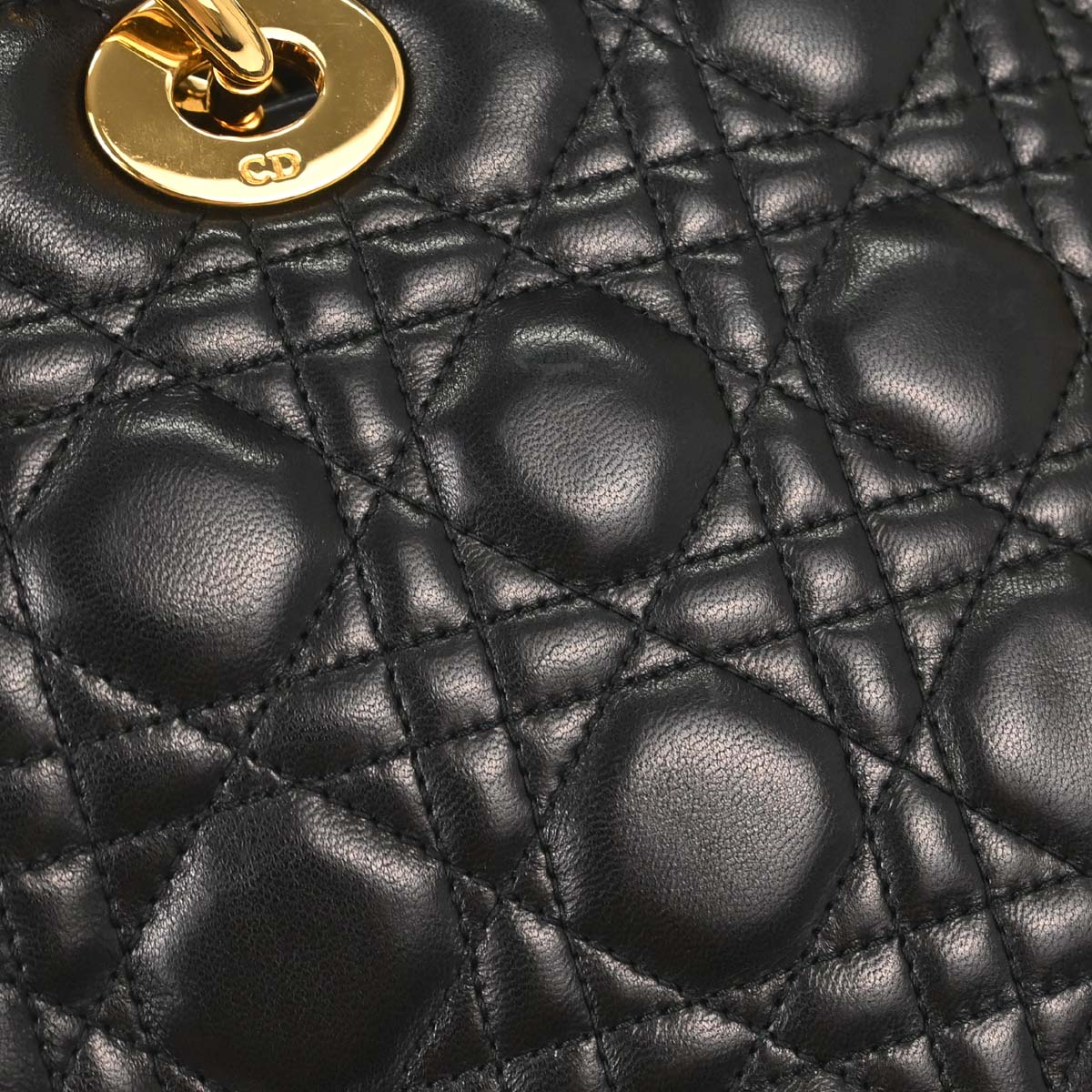 Christian Dior Black Lambskin Medium Lady Dior Cannage 2way Shoulder Handbag