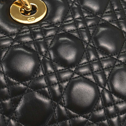 Christian Dior Black Lambskin Medium Lady Dior Cannage 2way Shoulder Handbag