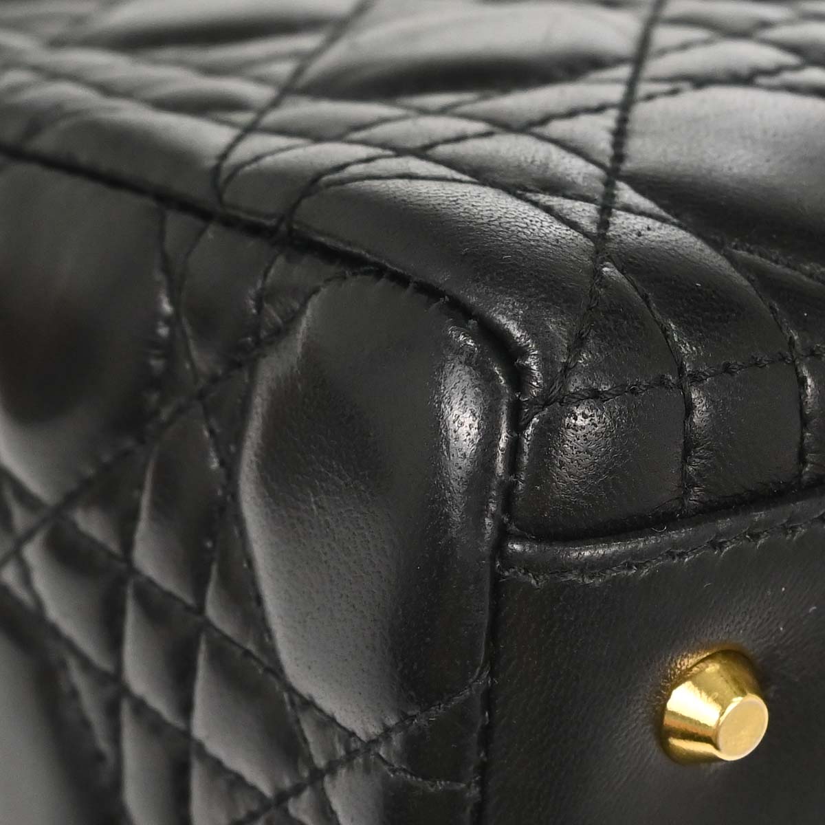 Christian Dior Black Lambskin Medium Lady Dior Cannage 2way Shoulder Handbag