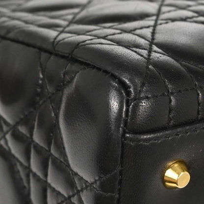 Christian Dior Black Lambskin Medium Lady Dior Cannage 2way Shoulder Handbag