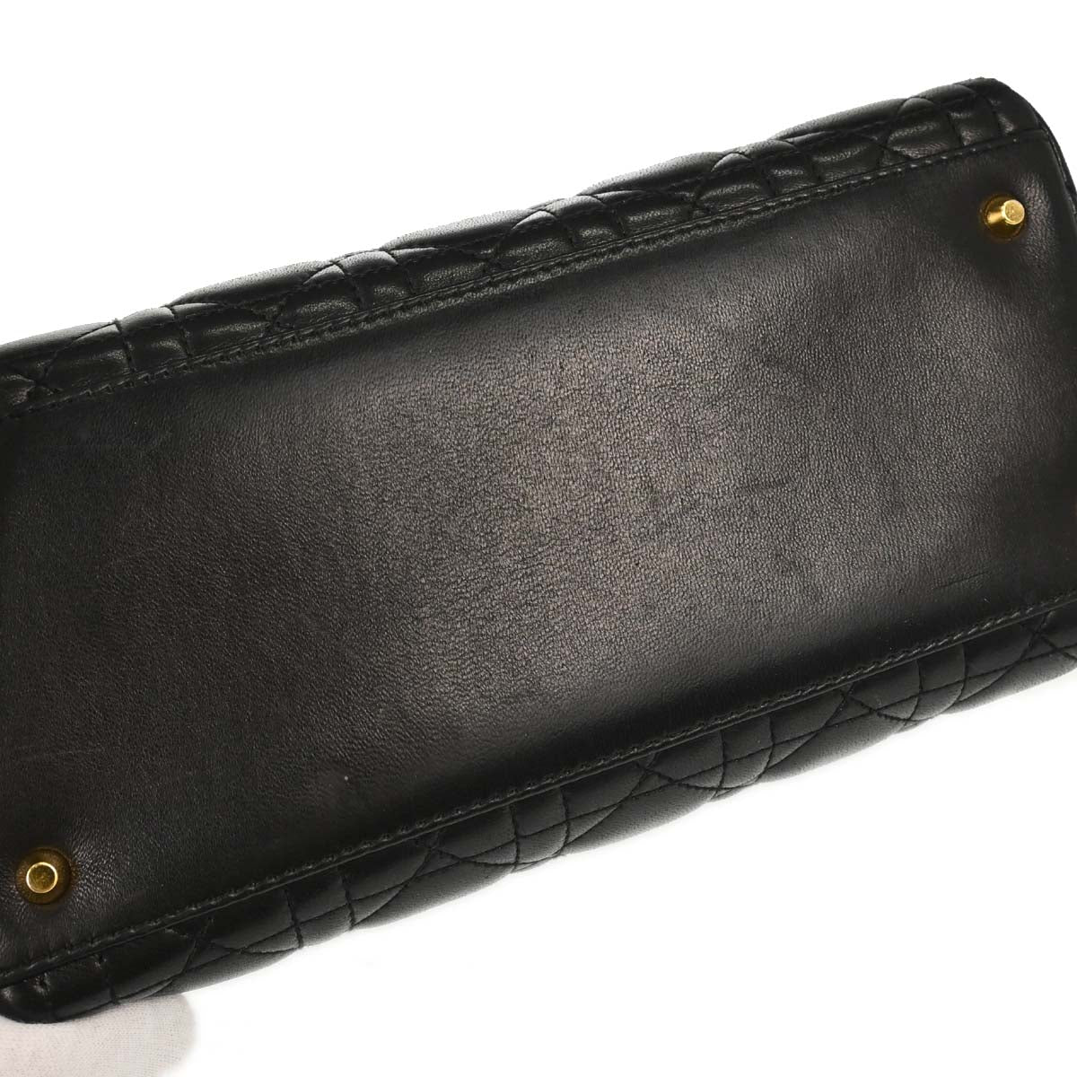 Christian Dior Black Lambskin Medium Lady Dior Cannage 2way Shoulder Handbag