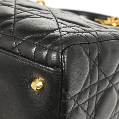 Christian Dior Black Lambskin Medium Lady Dior Cannage 2way Shoulder Handbag