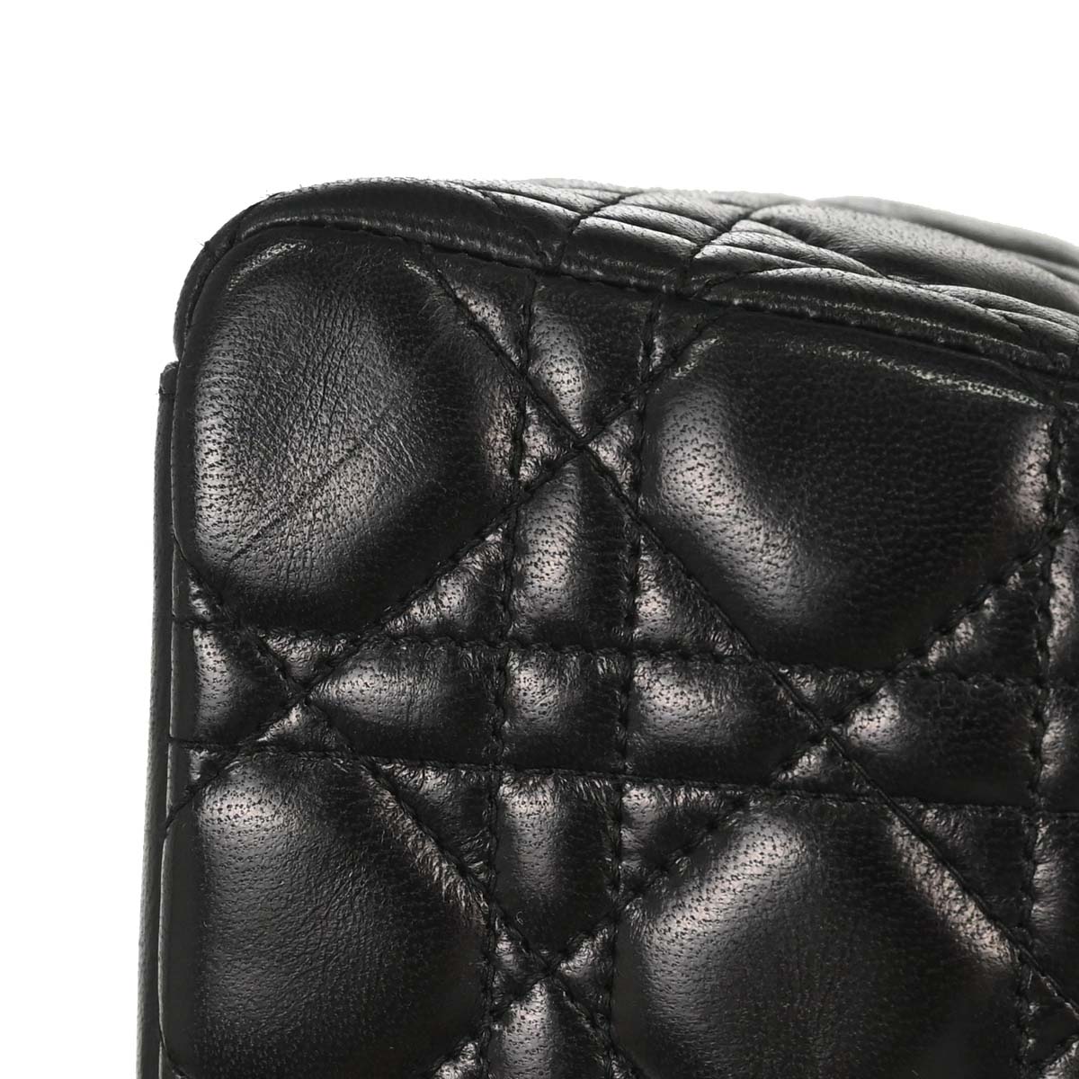 Christian Dior Black Lambskin Medium Lady Dior Cannage 2way Shoulder Handbag