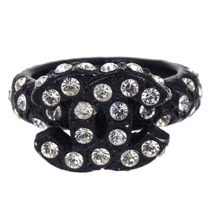 Chanel Ring Acrylic Rhinestone CC Black #52 02A