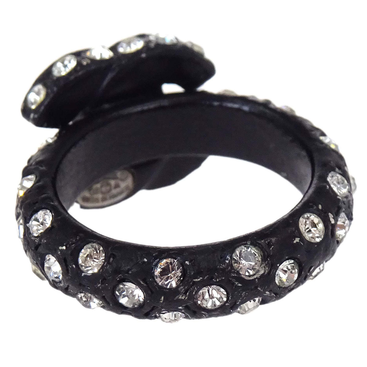 Chanel Ring Acrylic Rhinestone CC Black #52 02A