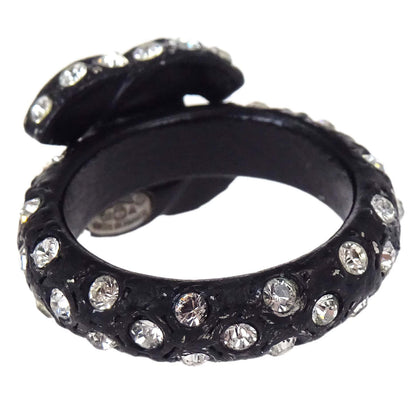 Chanel Ring Acrylic Rhinestone CC Black #52 02A