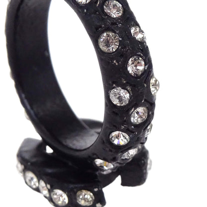 Chanel Ring Acrylic Rhinestone CC Black #52 02A