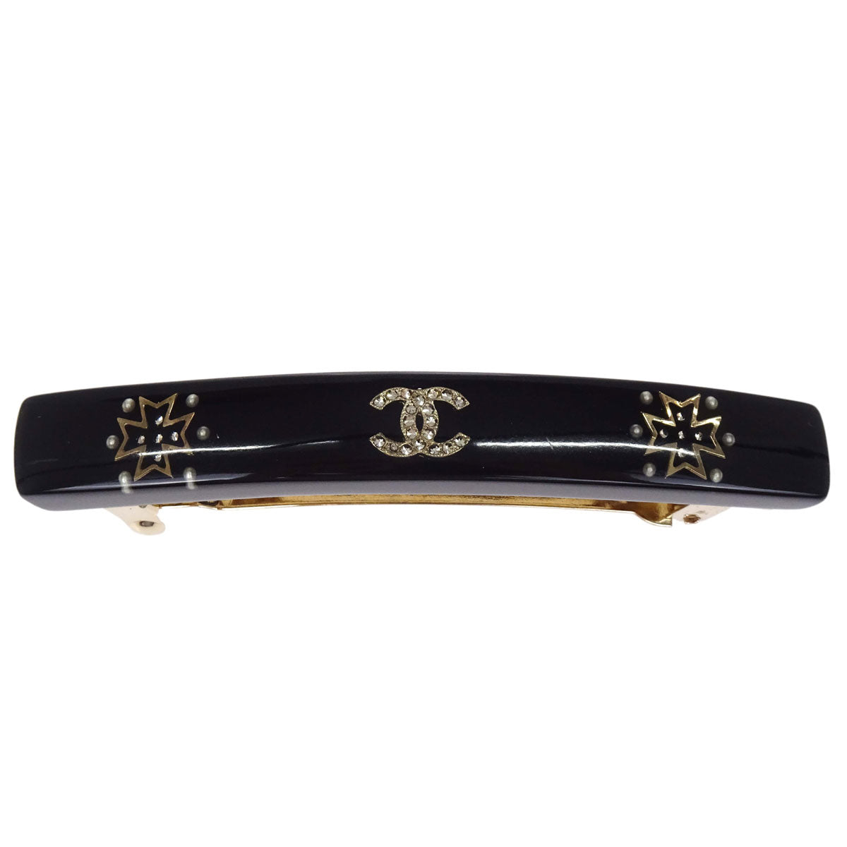 Chanel Barrette Hair Accessories Black Acrylic Rhinestone 09A