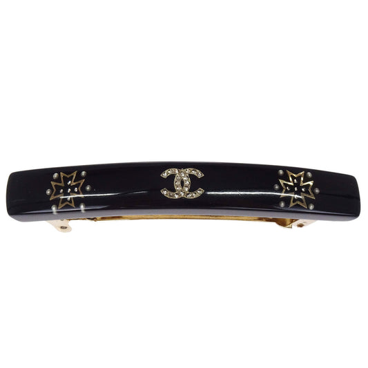 Chanel Barrette Hair Accessories Black Acrylic Rhinestone 09A