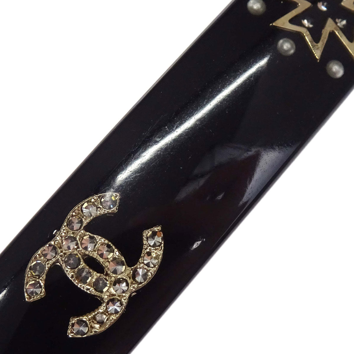 Chanel Barrette Hair Accessories Black Acrylic Rhinestone 09A