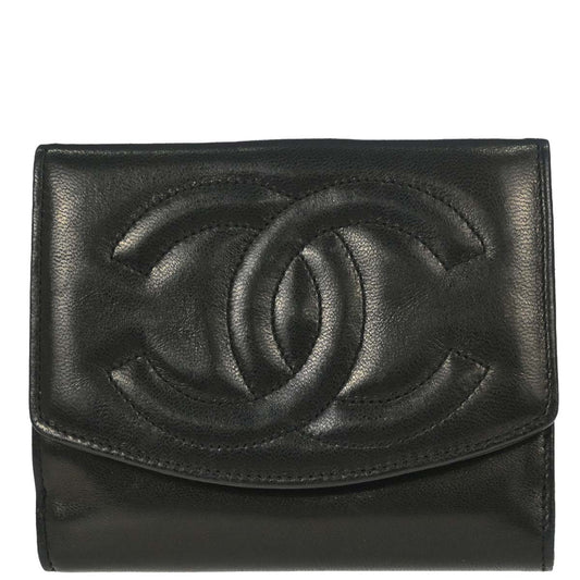 Chanel 1994-1996 Bifold Wallet Black Lambskin