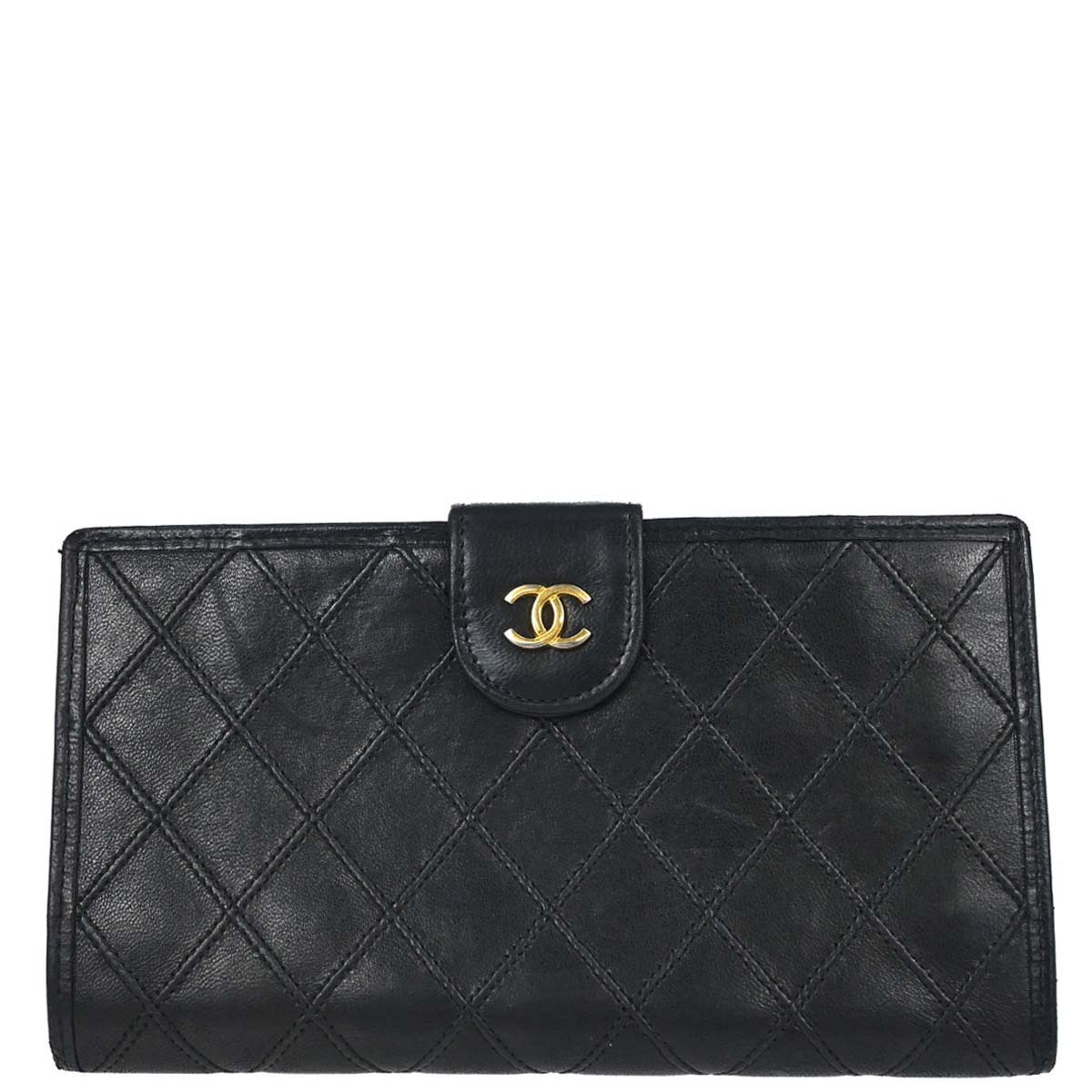 Chanel Black Lambskin Bicolore Long Bifold Wallet