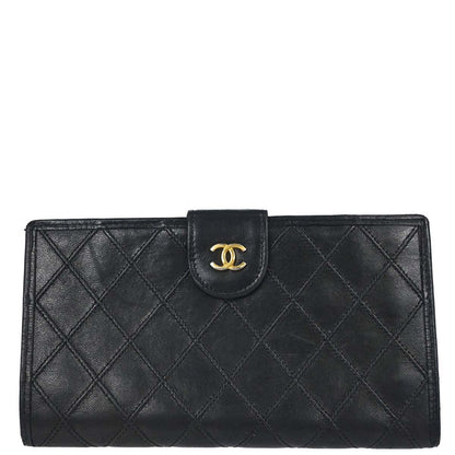 Chanel Black Lambskin Bicolore Long Bifold Wallet