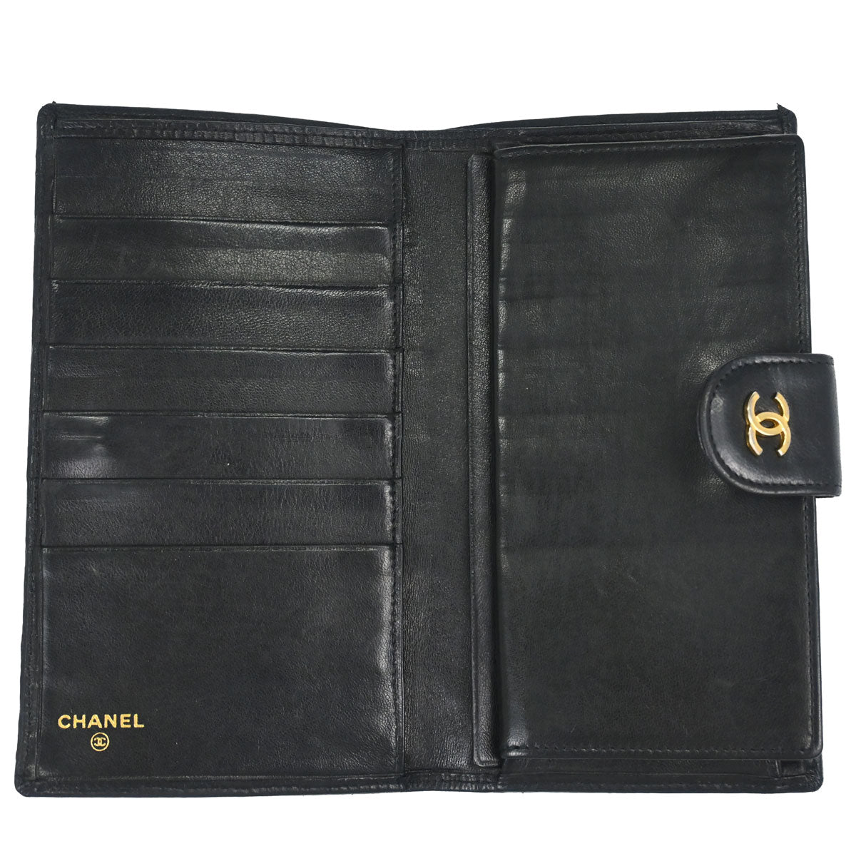 Chanel Black Lambskin Bicolore Long Bifold Wallet
