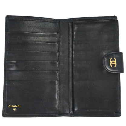 Chanel Black Lambskin Bicolore Long Bifold Wallet