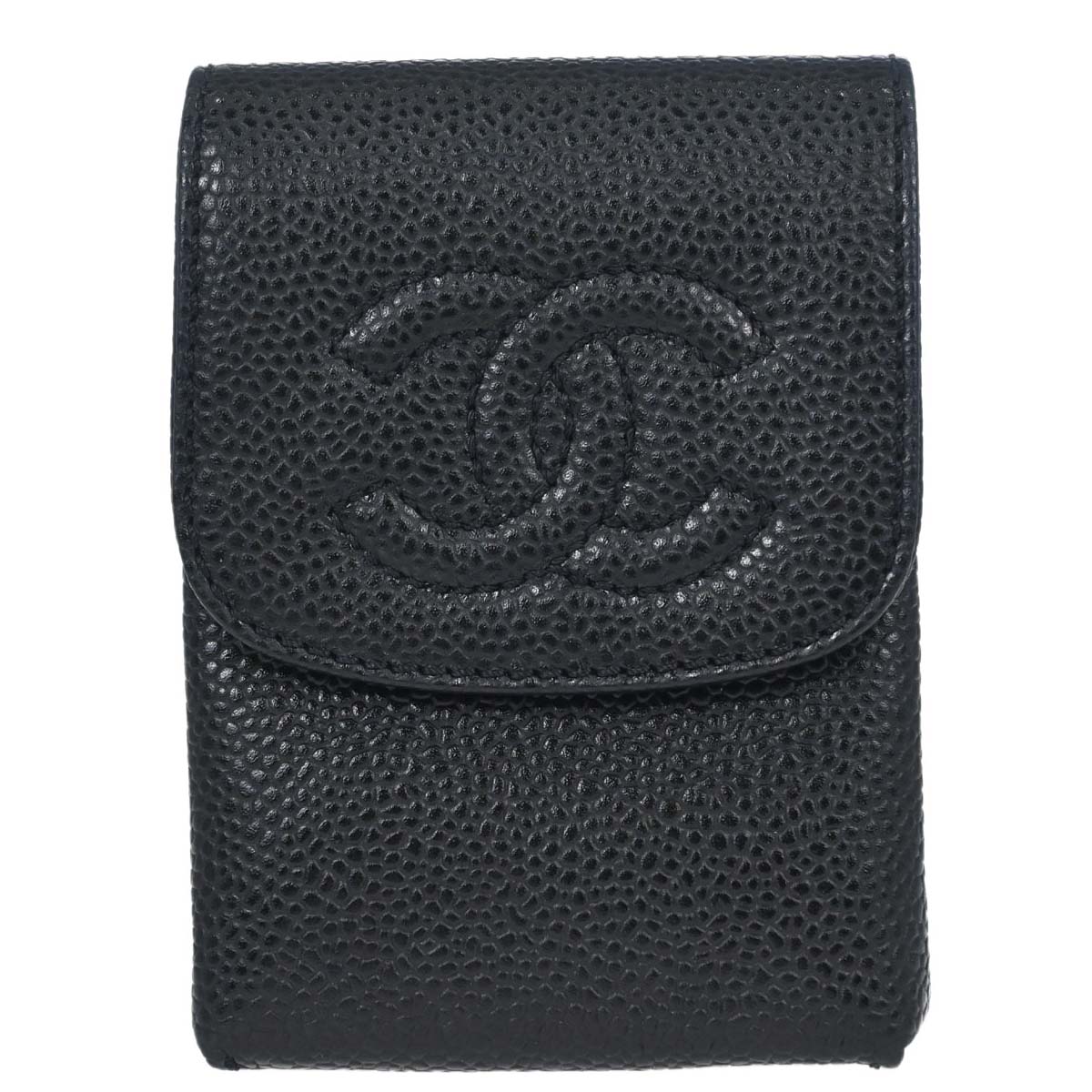 Chanel 2000-2002 Black Caviar Skin Cigarette Case Small Good