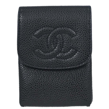 Chanel 2000-2002 Black Caviar Skin Cigarette Case Small Good