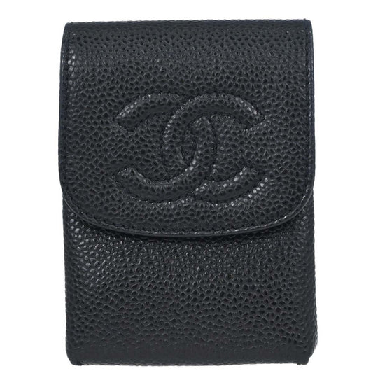 Chanel 2000-2002 Black Caviar Skin Cigarette Case Small Good