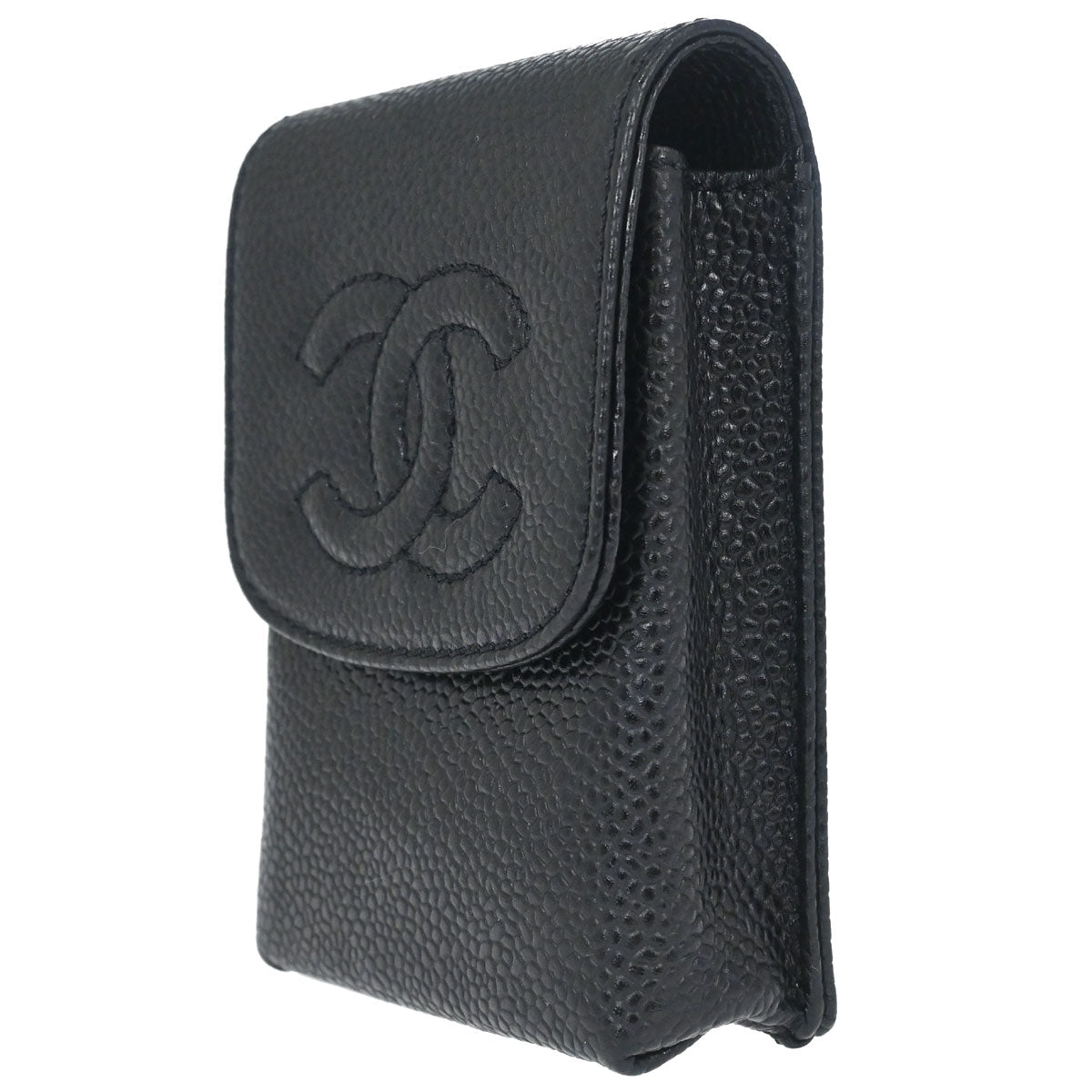 Chanel 2000-2002 Black Caviar Skin Cigarette Case Small Good