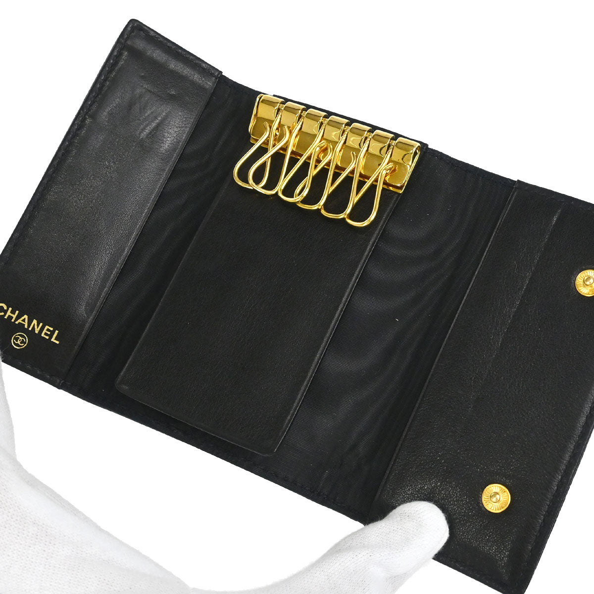 Chanel 1994-1996 Key Case Black Caviar Skin Small Good