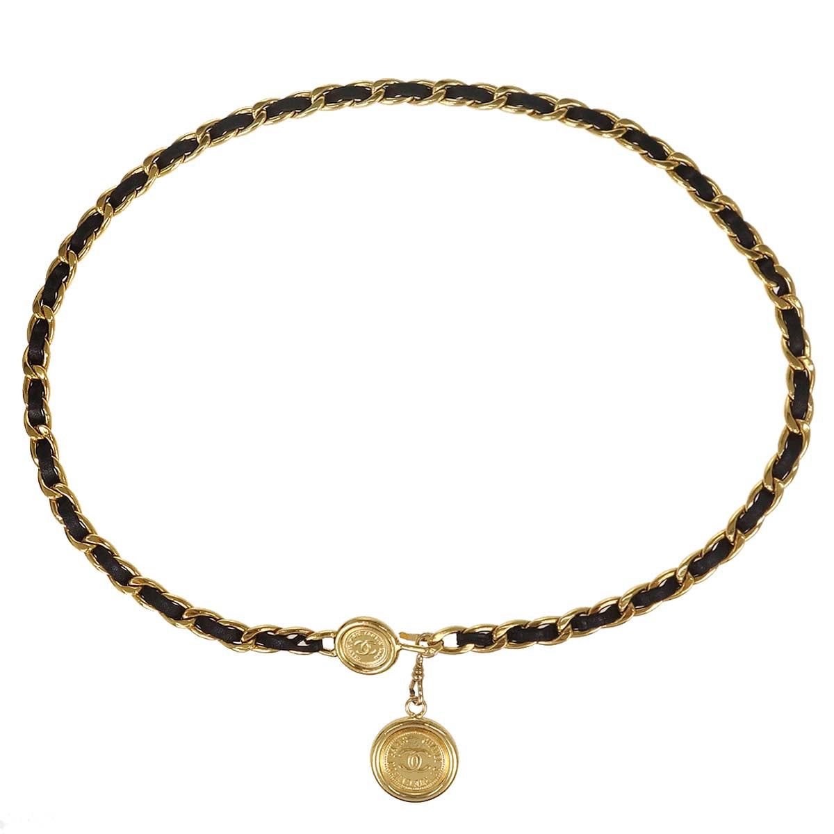 Chanel Chain Belt Medallion Gold Black Small Good