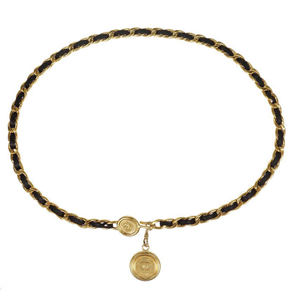 Chanel Chain Belt Medallion Gold Black Small Good