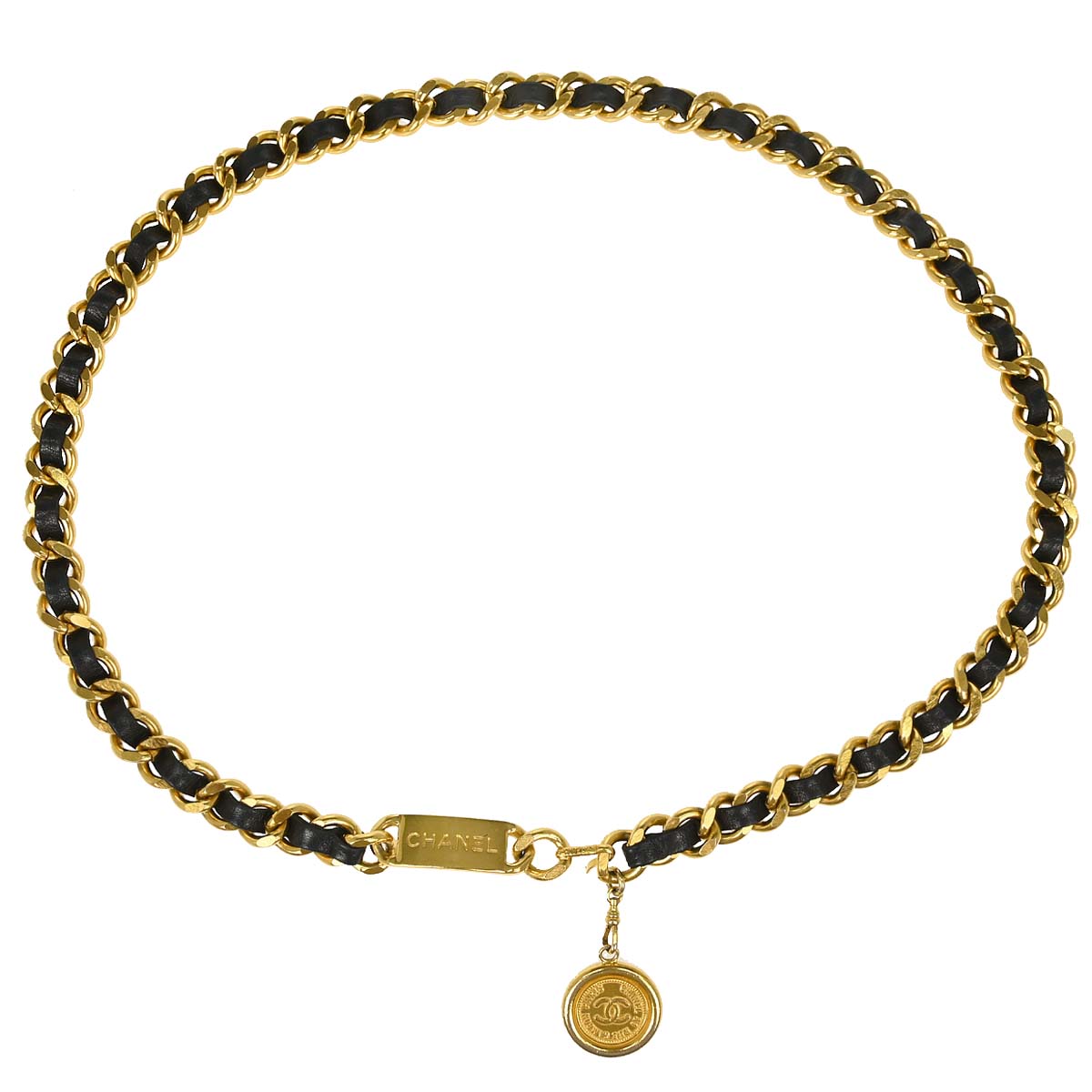 Chanel Chain Belt Medallion Gold Black Small Good