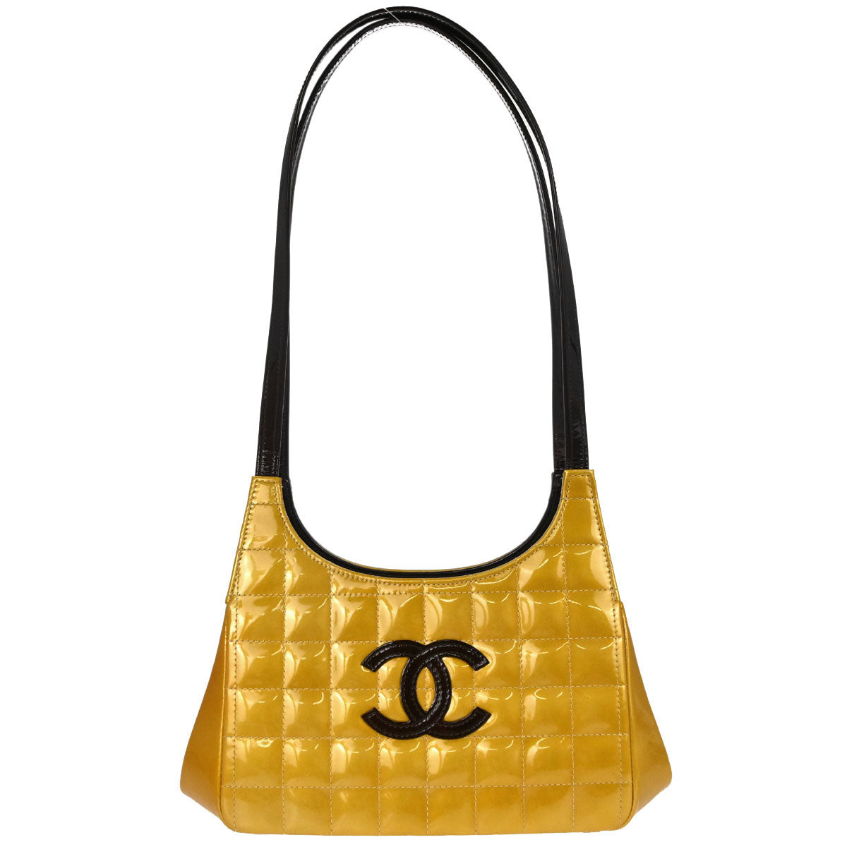Chanel 2000-2002 Gold Patent leather Choco Bar Shoulder Bag