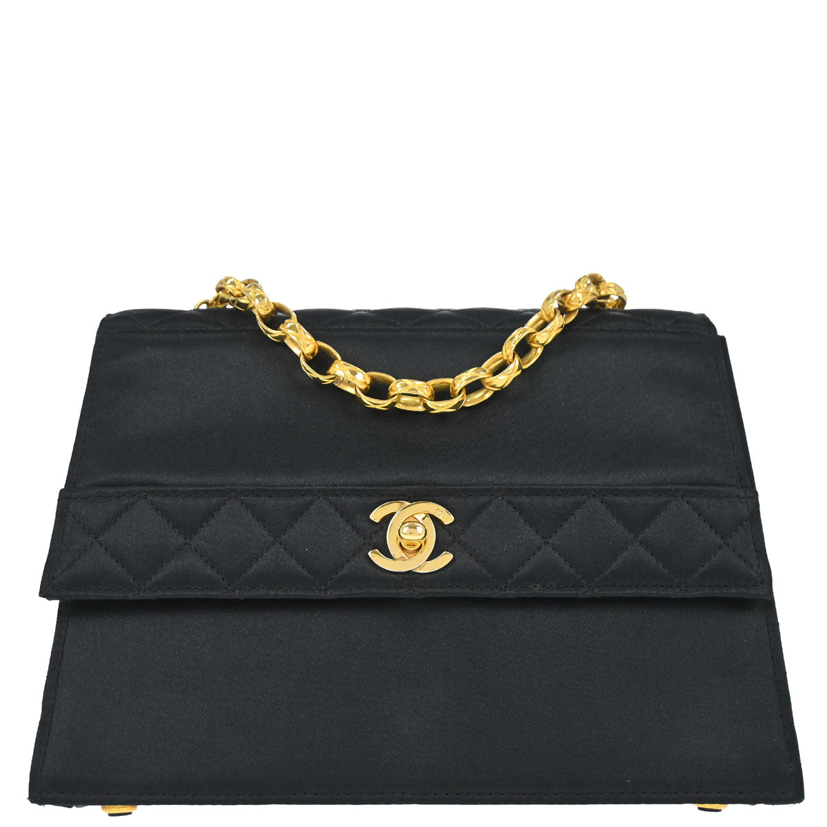 Chanel 1989-1991 Black Satin Straight Flap Shoulder Bag