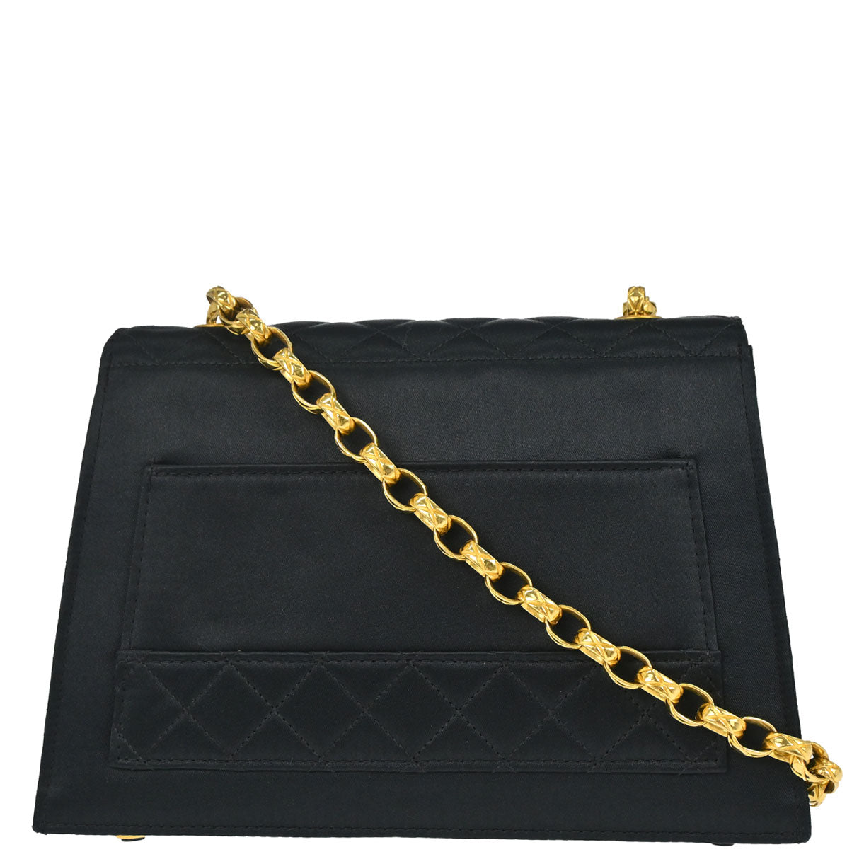 Chanel 1989-1991 Black Satin Straight Flap Shoulder Bag