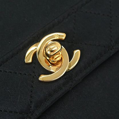 Chanel 1989-1991 Black Satin Straight Flap Shoulder Bag