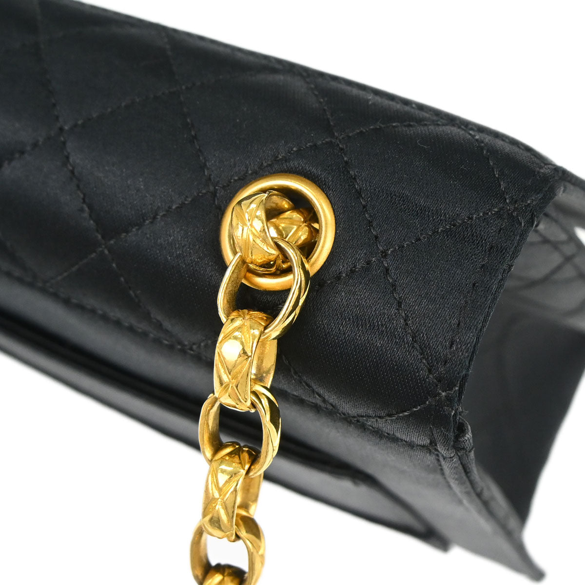 Chanel 1989-1991 Black Satin Straight Flap Shoulder Bag
