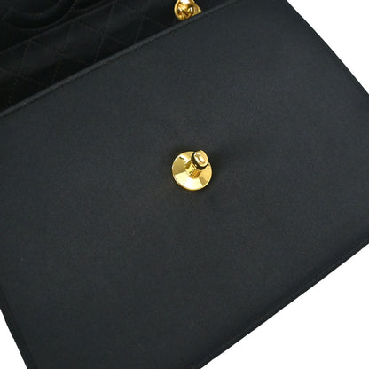 Chanel 1989-1991 Black Satin Straight Flap Shoulder Bag