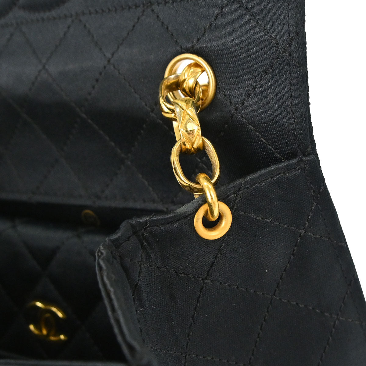 Chanel 1989-1991 Black Satin Straight Flap Shoulder Bag