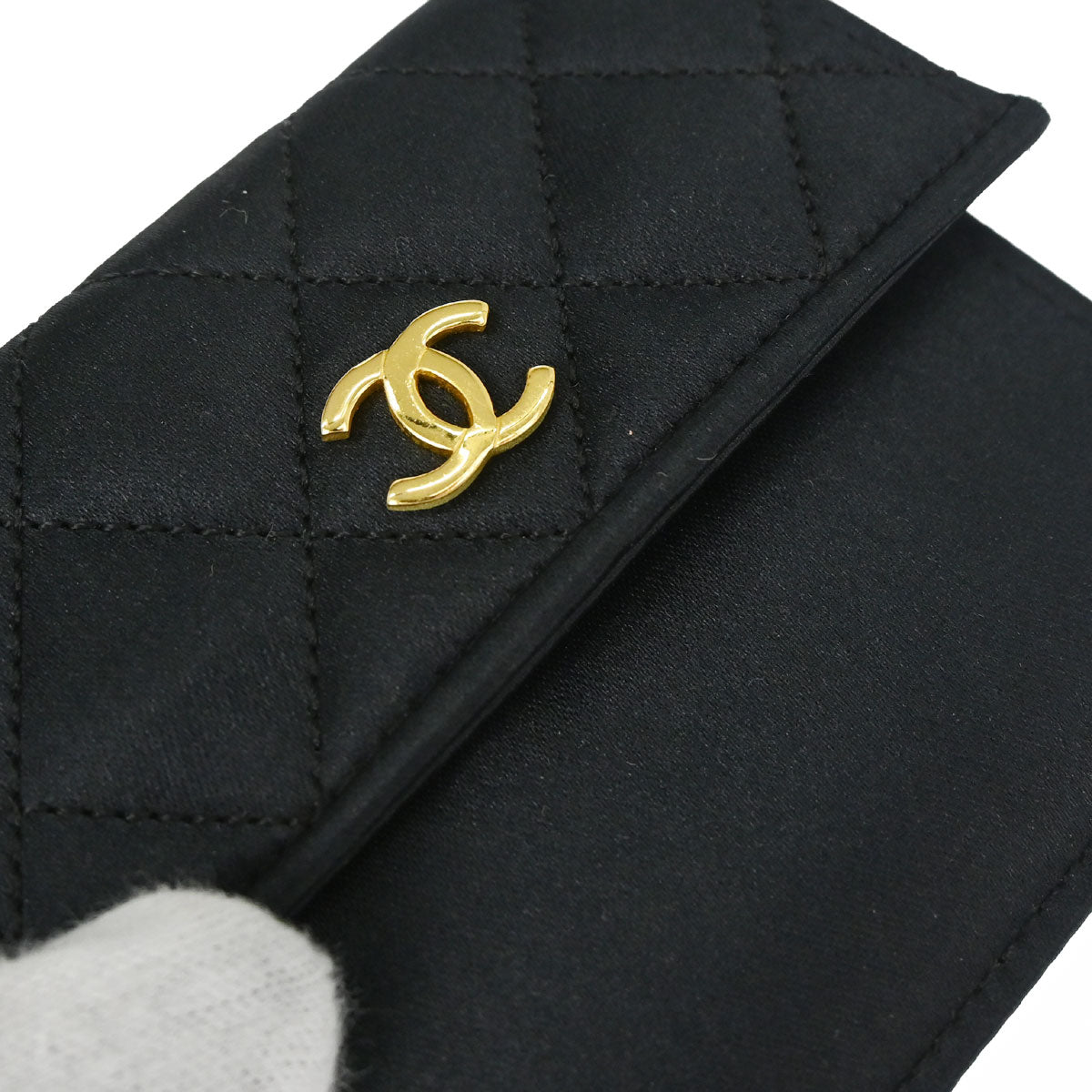 Chanel 1989-1991 Black Satin Straight Flap Shoulder Bag