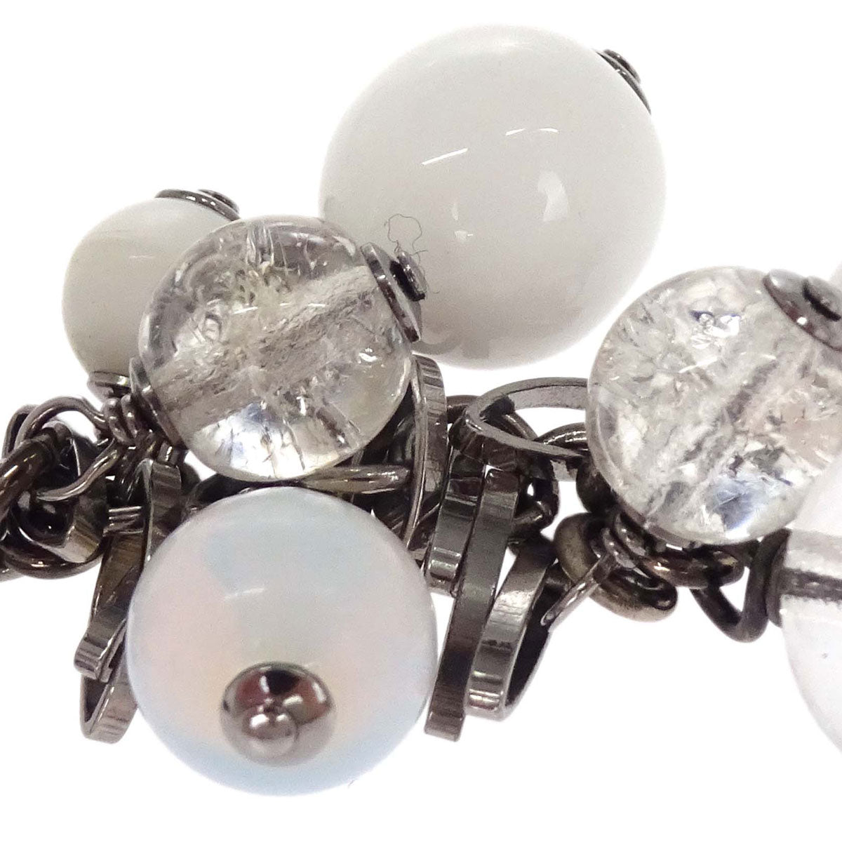 Chanel CC Dangle Acrylic Pierced Earrings Silver 07A