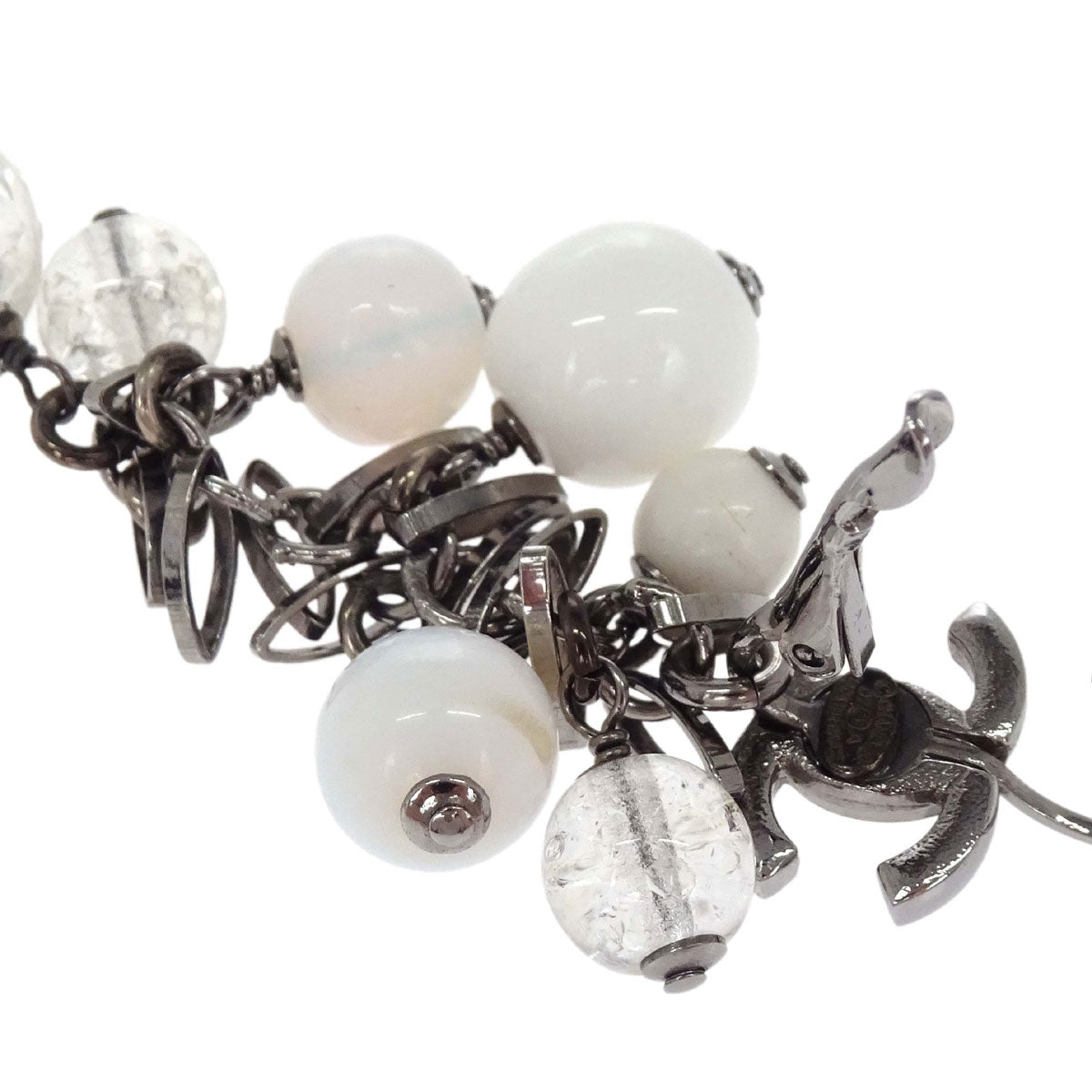 Chanel CC Dangle Acrylic Pierced Earrings Silver 07A