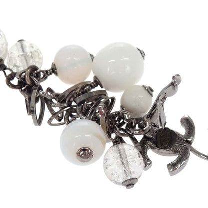 Chanel CC Dangle Acrylic Pierced Earrings Silver 07A