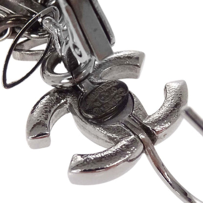 Chanel CC Dangle Acrylic Pierced Earrings Silver 07A